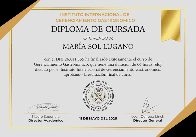 Certificado IIGG Gerenciamiento Gastronómico